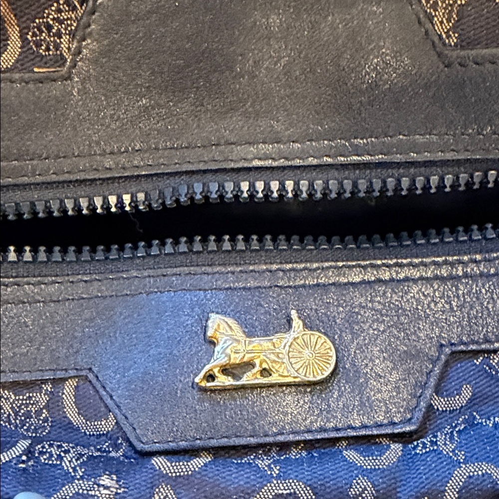 Celine Blue and Gold Monogram Sachel Bag - Picture 2 of 7